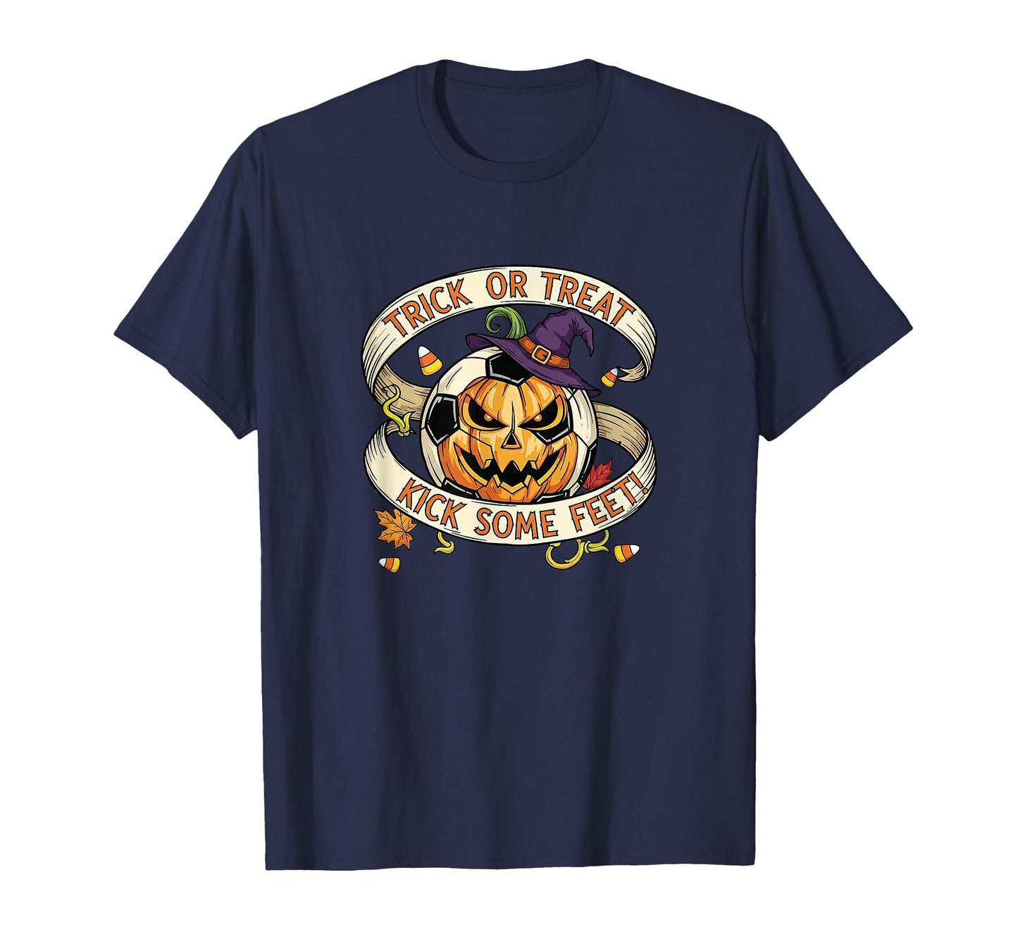 Trick or Treat Kick Some Feet Halloween Soccer Design T-Shirt