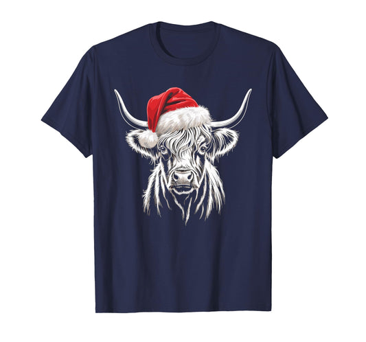 Highland Cow Santa Hat Christmas Highland Cattle Xmas T-Shirt
