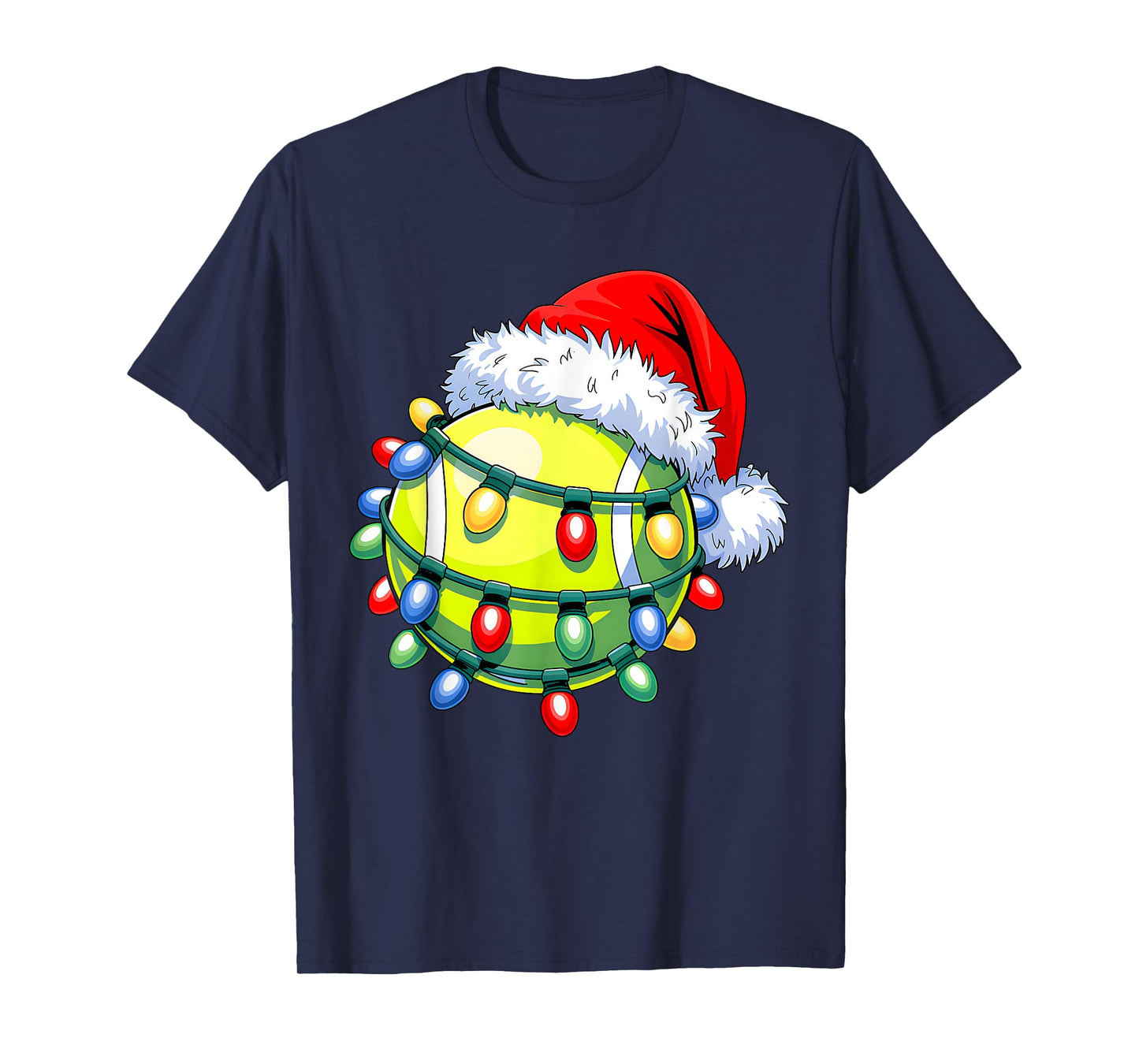 Tennis Ball Santa Hat Men Women Christmas Tennis Xmas Lights T-Shirt