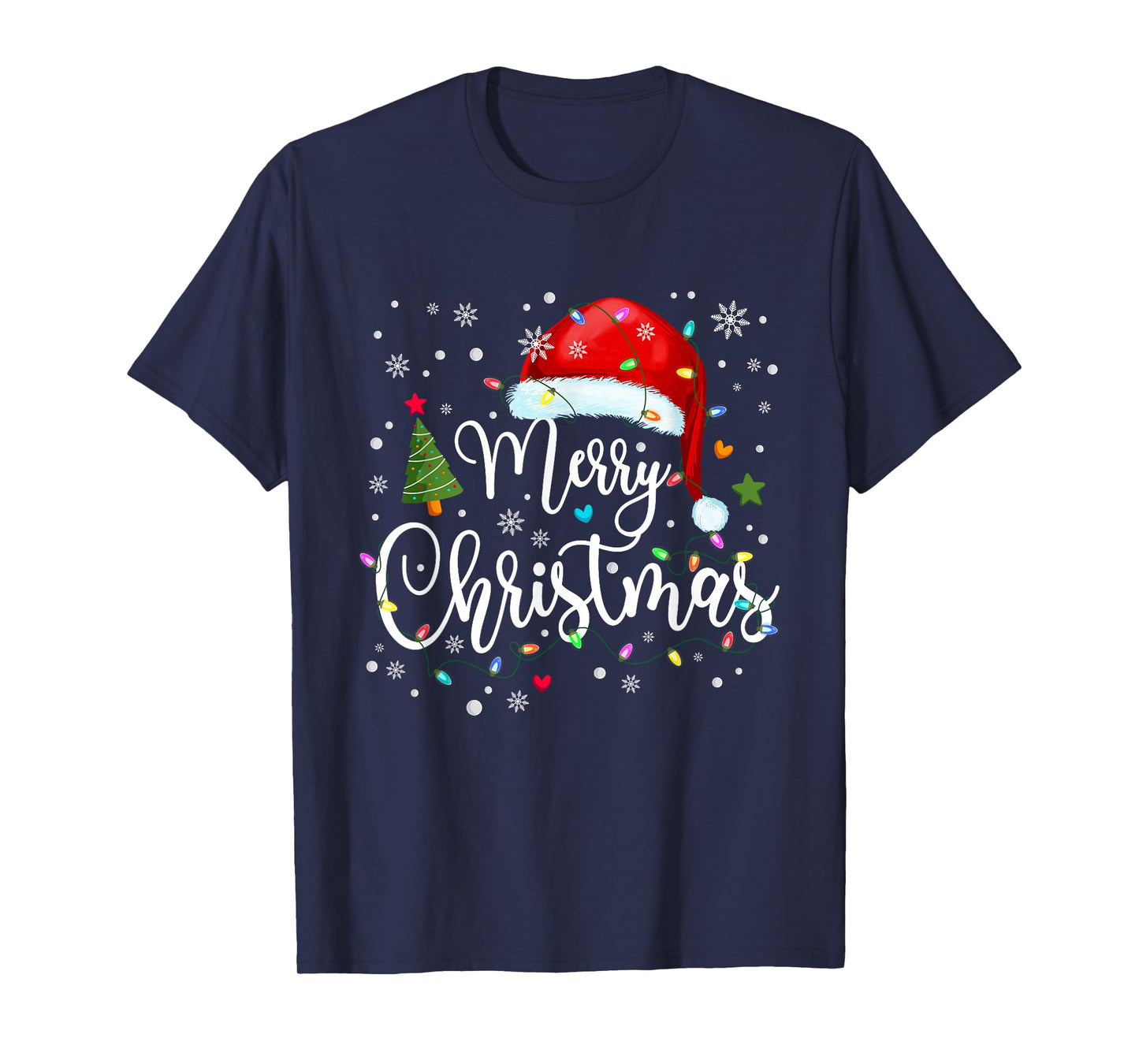 Merry Christmas Santa Hat Snow Lights Xmas Family Matching T-Shirt