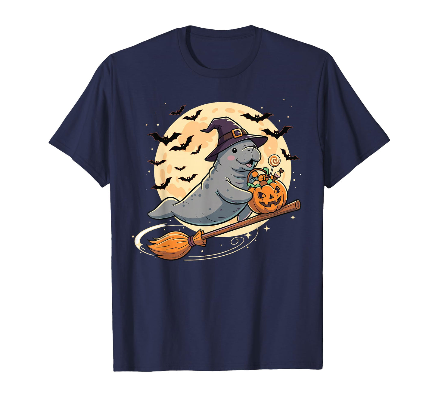 Manatee Witch Hat Pumpkin Halloween Spooky Season T-Shirt