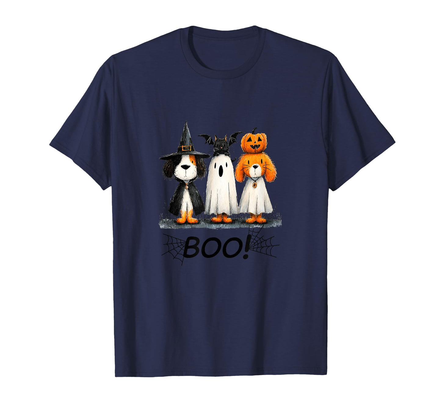 Whimsical Halloween Cat and Dog in Costume Design T-Shirt