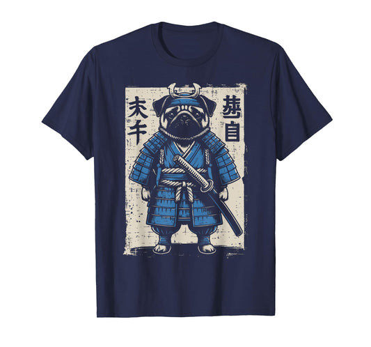 Dog Pug Samurai Funny Japanese Warrior Art Men Women Kids T-Shirt