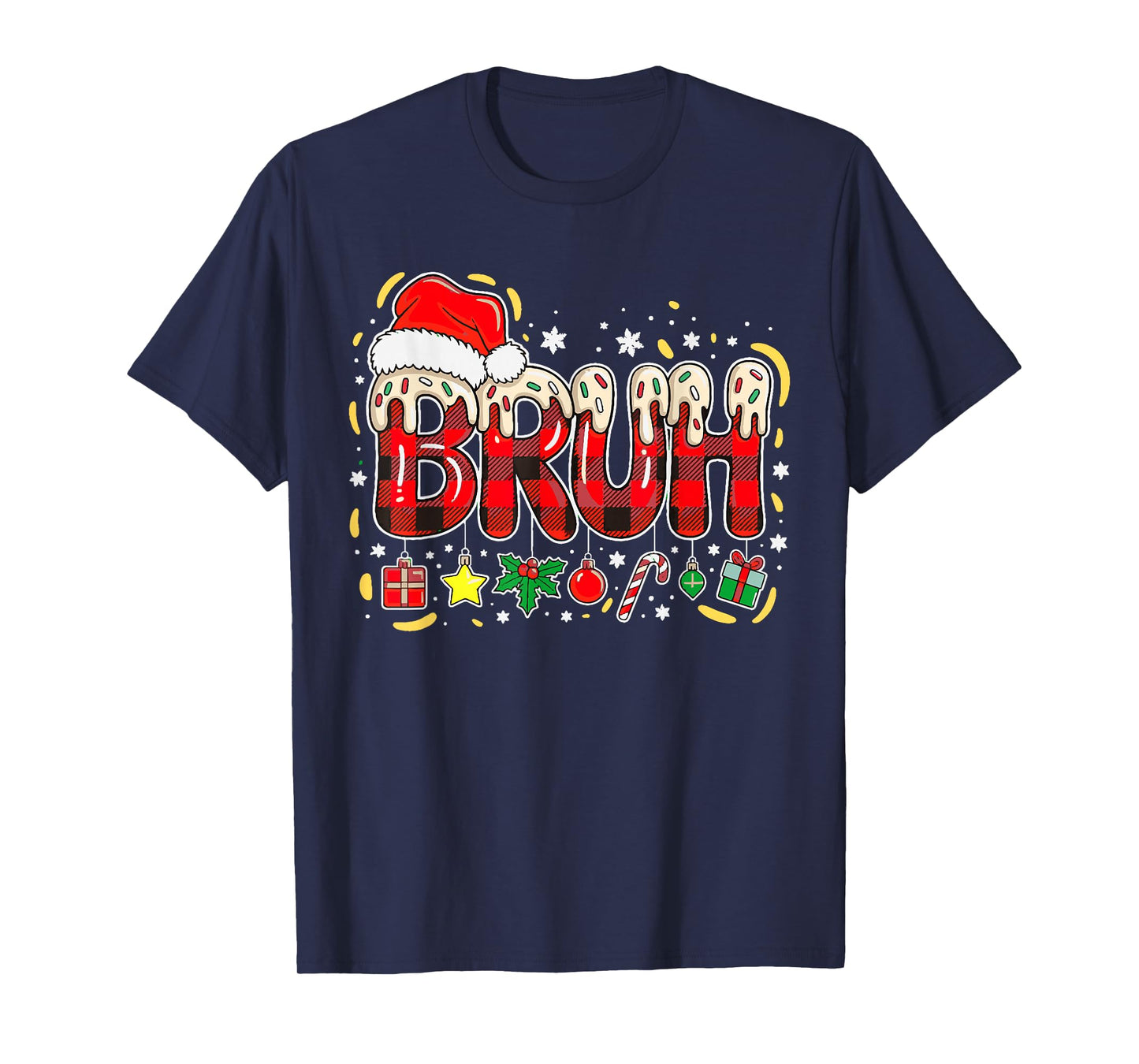 Bruh Funny Christmas Ice Cream Red Plaid Teens Boys Kids T-Shirt