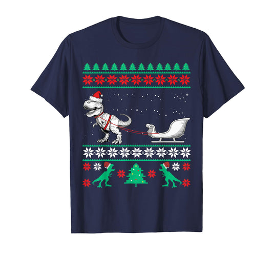 Dinosaur Sleigh Funny Merry Christmas Ugly Christmas T-Shirt