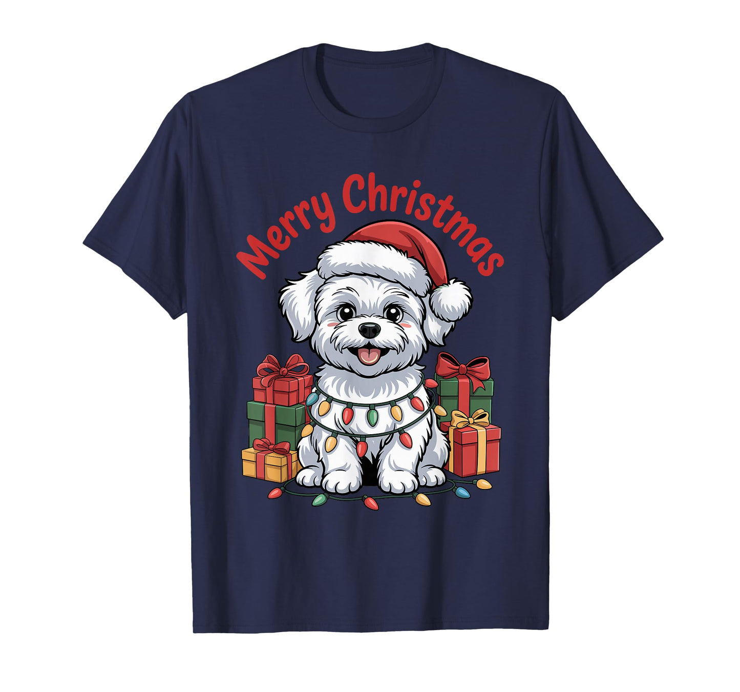Cute Maltese Santa Hat Christmas Xmas Dog Lovers Holiday T-Shirt