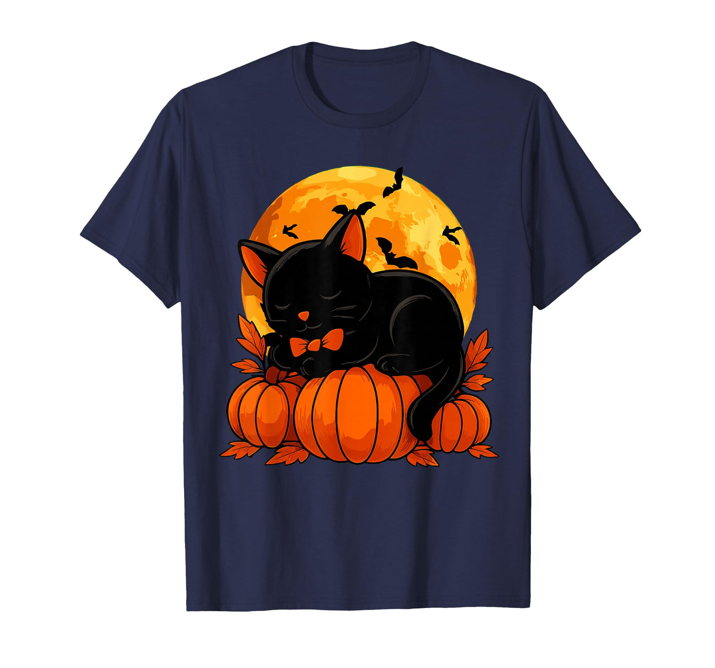 Retro Black Cat Halloween Pumpkin Costume for Women Men Kids T-Shirt