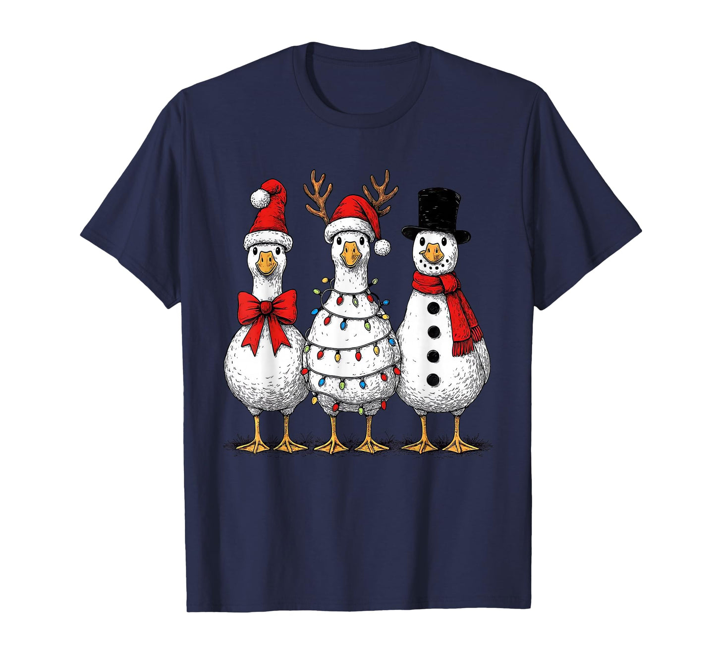 Retro Funny Santa Silly Goose Snowman Reindeer Christmas T-Shirt