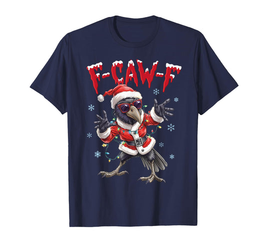 F-Caw-F Santa Raven Christmas Lights Funny Black Crow Lover T-Shirt
