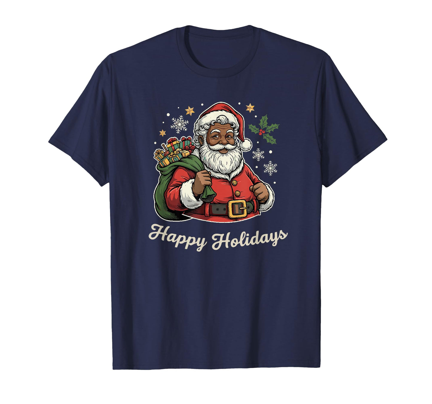 Merry Christmas African American Santa Happy Holidays Pajama T-Shirt
