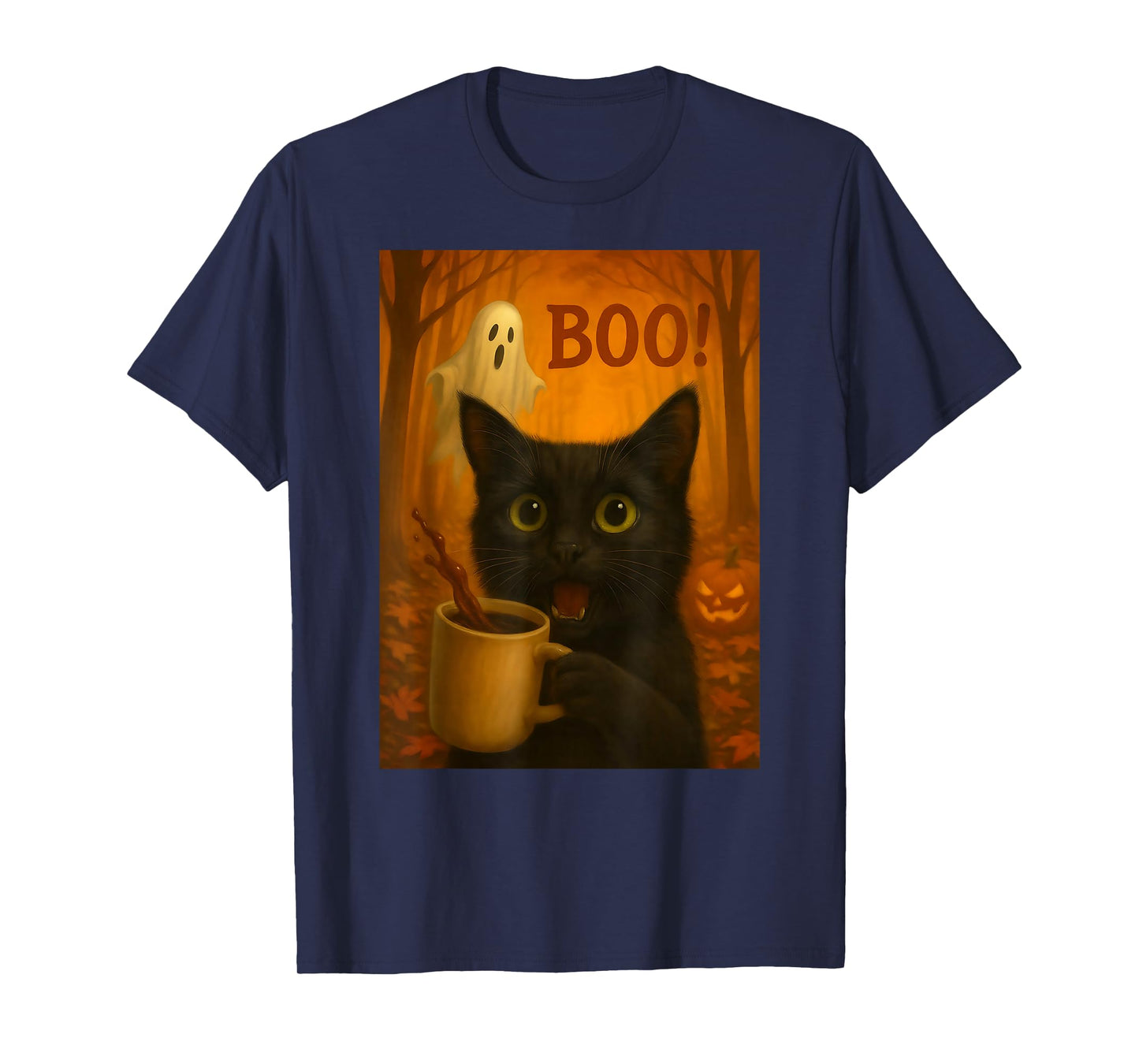 Halloween Black Cat Meme Boo Ghost Coffee Pumpkin Spice Fall T-Shirt