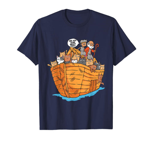 Noah's Ark Boat with Cats Religious Christian Cat Lover T-Shirt for Men Women Kids