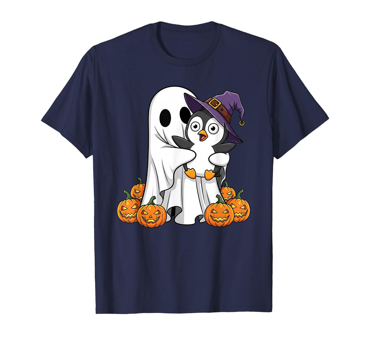 Funny Ghost Penguin Pumpkin Halloween Kids Mens Womens T-Shirt