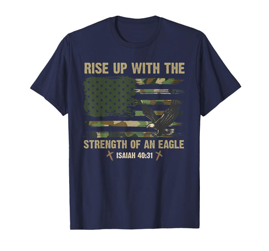 Rise Up With The Strength Of An Eagle USA Camo Flag Jesus T-Shirt
