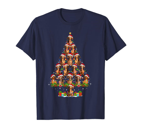 Dachshund Dog Christmas Tree Lights Funny Xmas Dog Lover T-Shirt