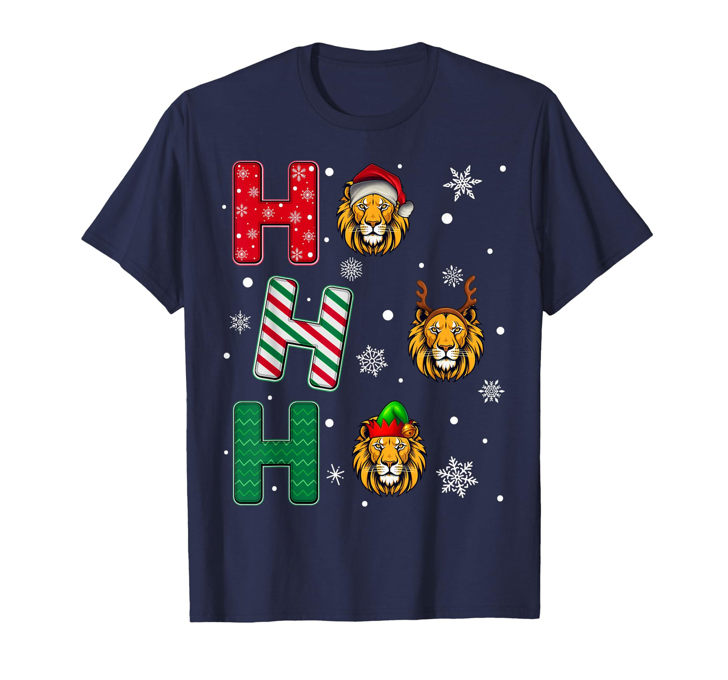 Ho Ho Ho Lion Animal Matching Santa Elf Xmas T-Shirt