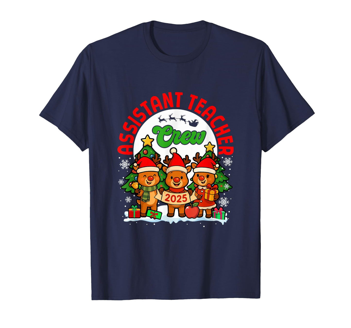 Assistant Teacher Crew 2025 Xmas Three Santa Reindeer T-Shirt