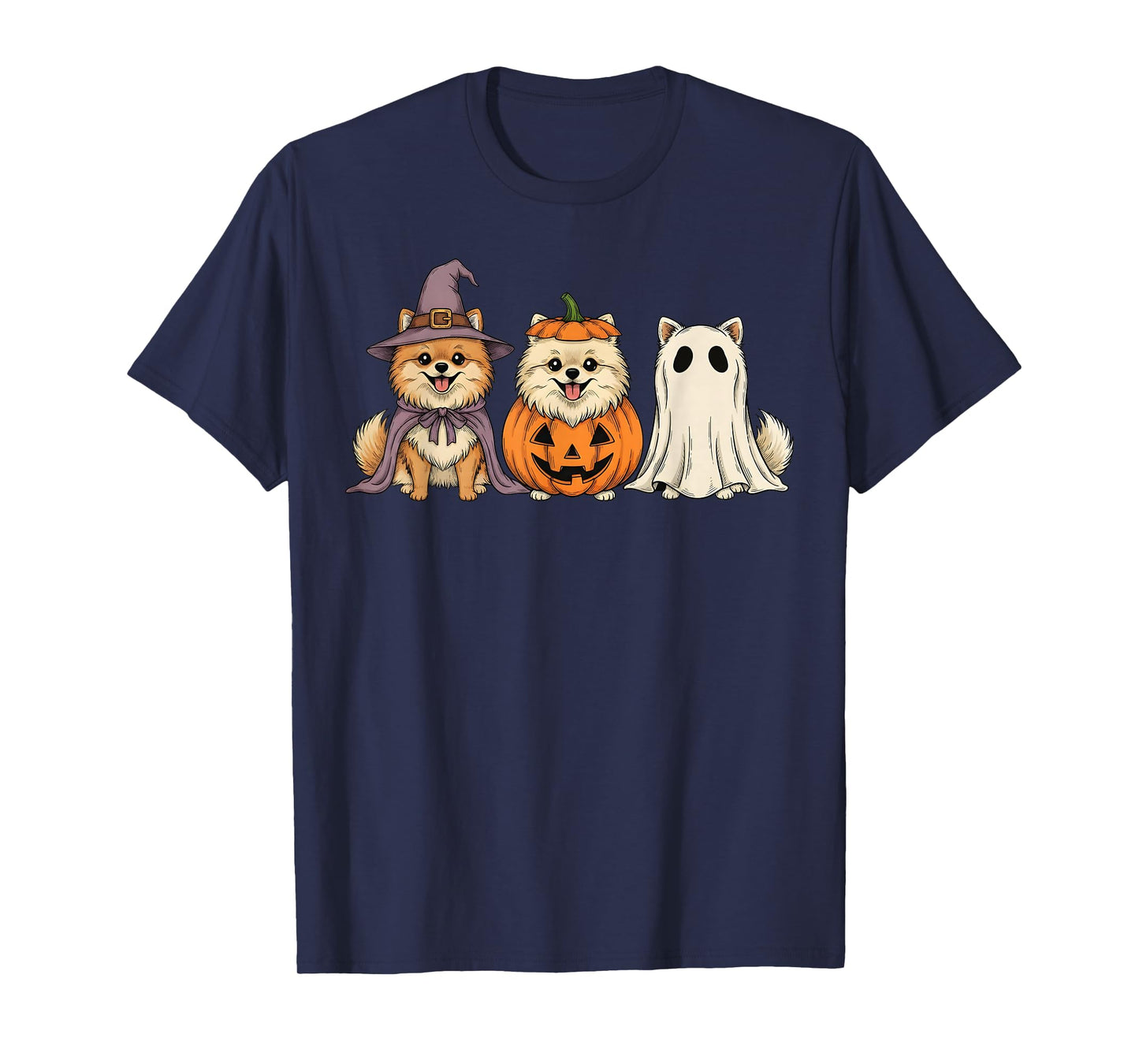 Spooky Ghost Pomeranian Pumpkin Halloween Dog Lover T-Shirt