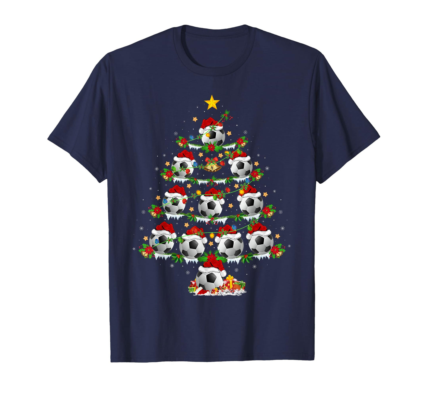 Soccer Football Christmas Tree Lights Sports Player Xmas T-Shirt