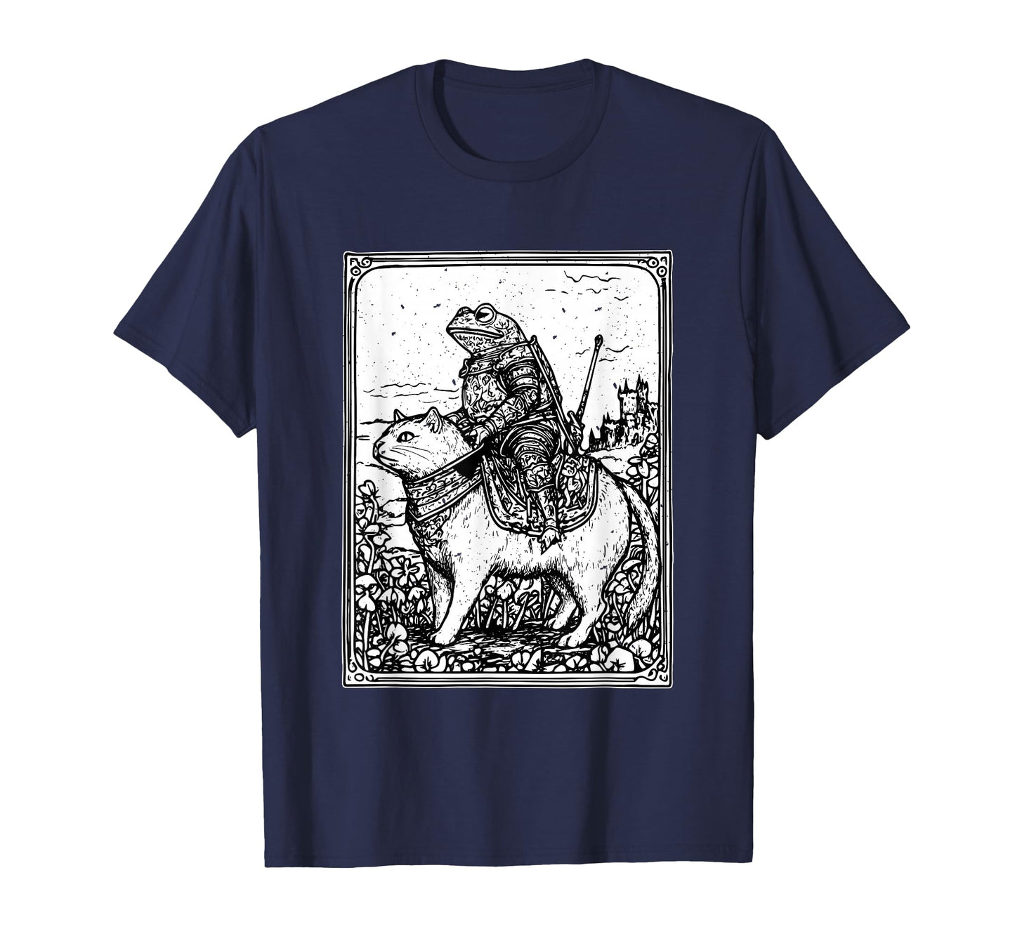 Medieval Frog Riding Cat Weird Goblin Frog Funny Meme Retro T-Shirt