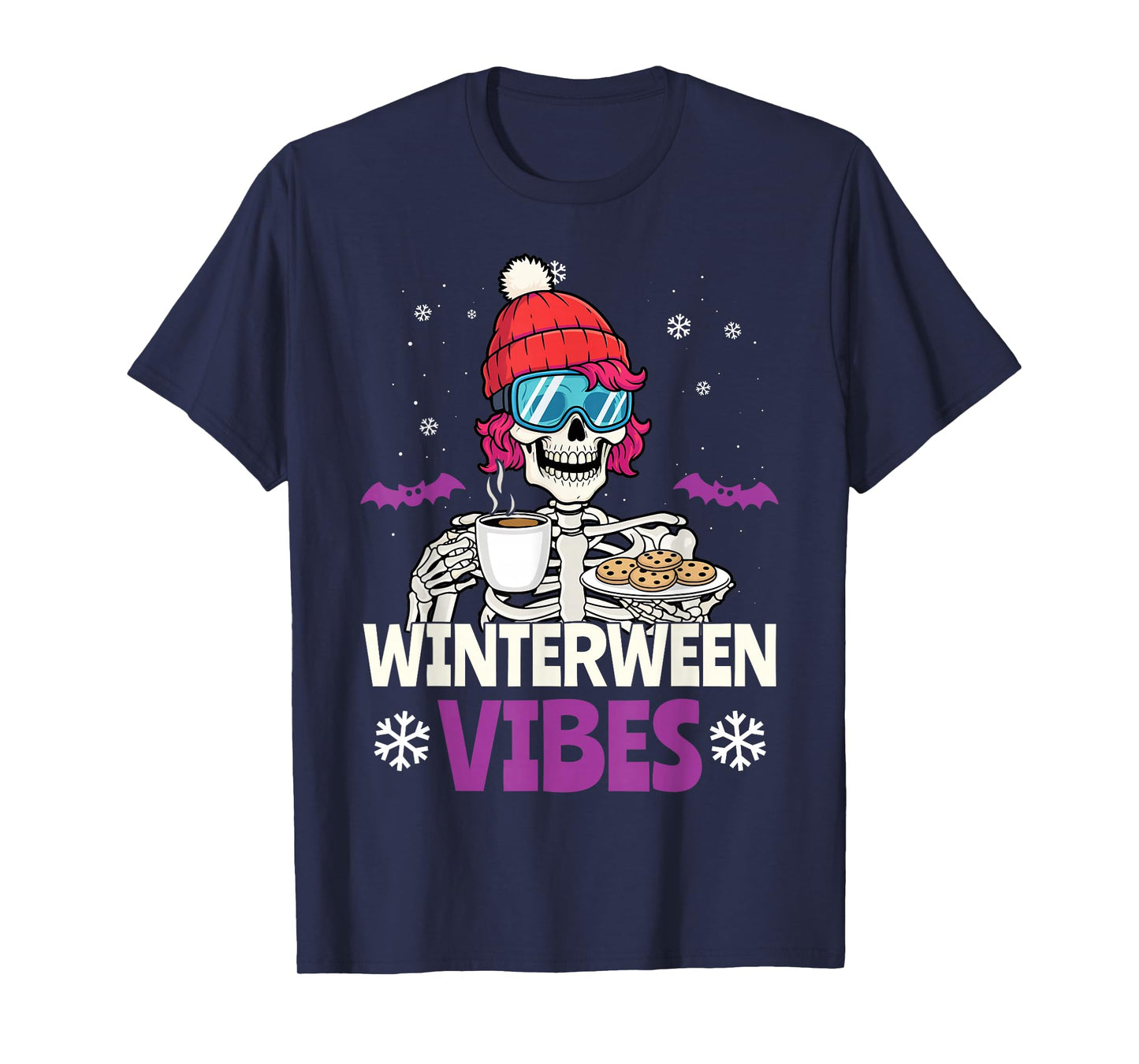 Winterween Vibes Winter Halloween Christmas Funny Skeleton T-Shirt