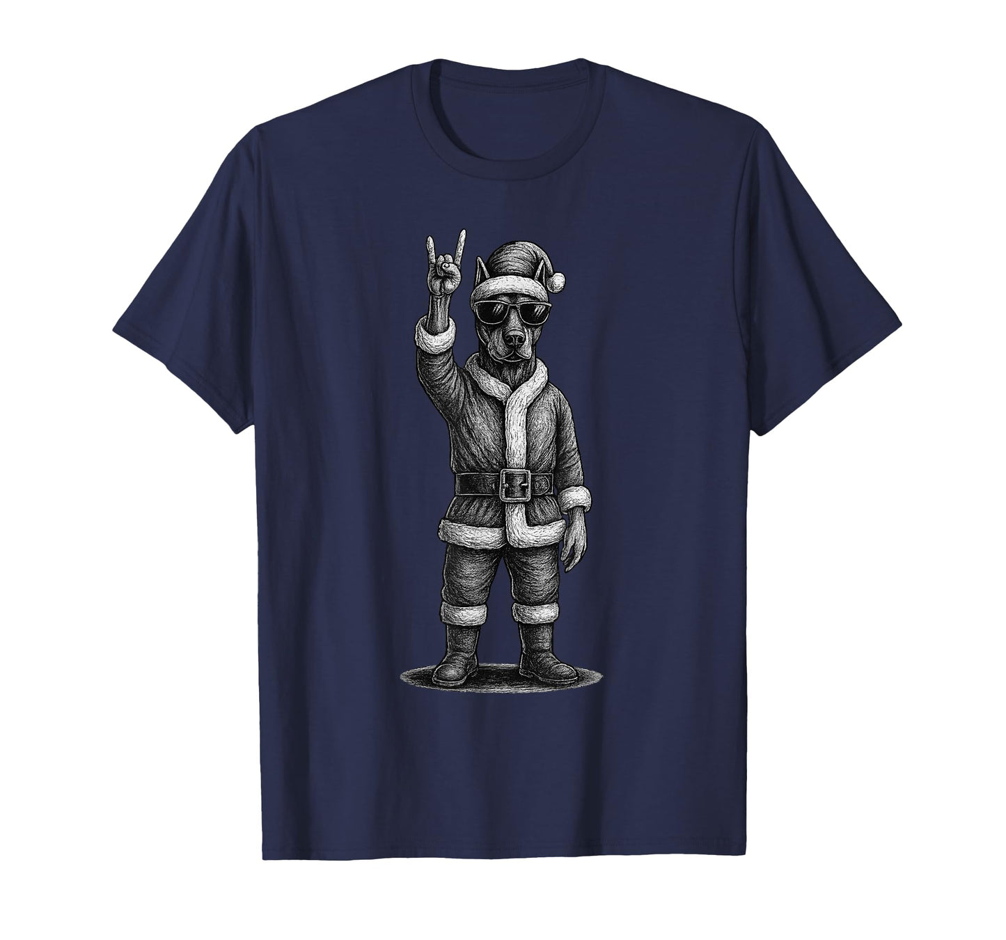 Doberman Pinscher Rock Music Christmas Dog Lover T-Shirt