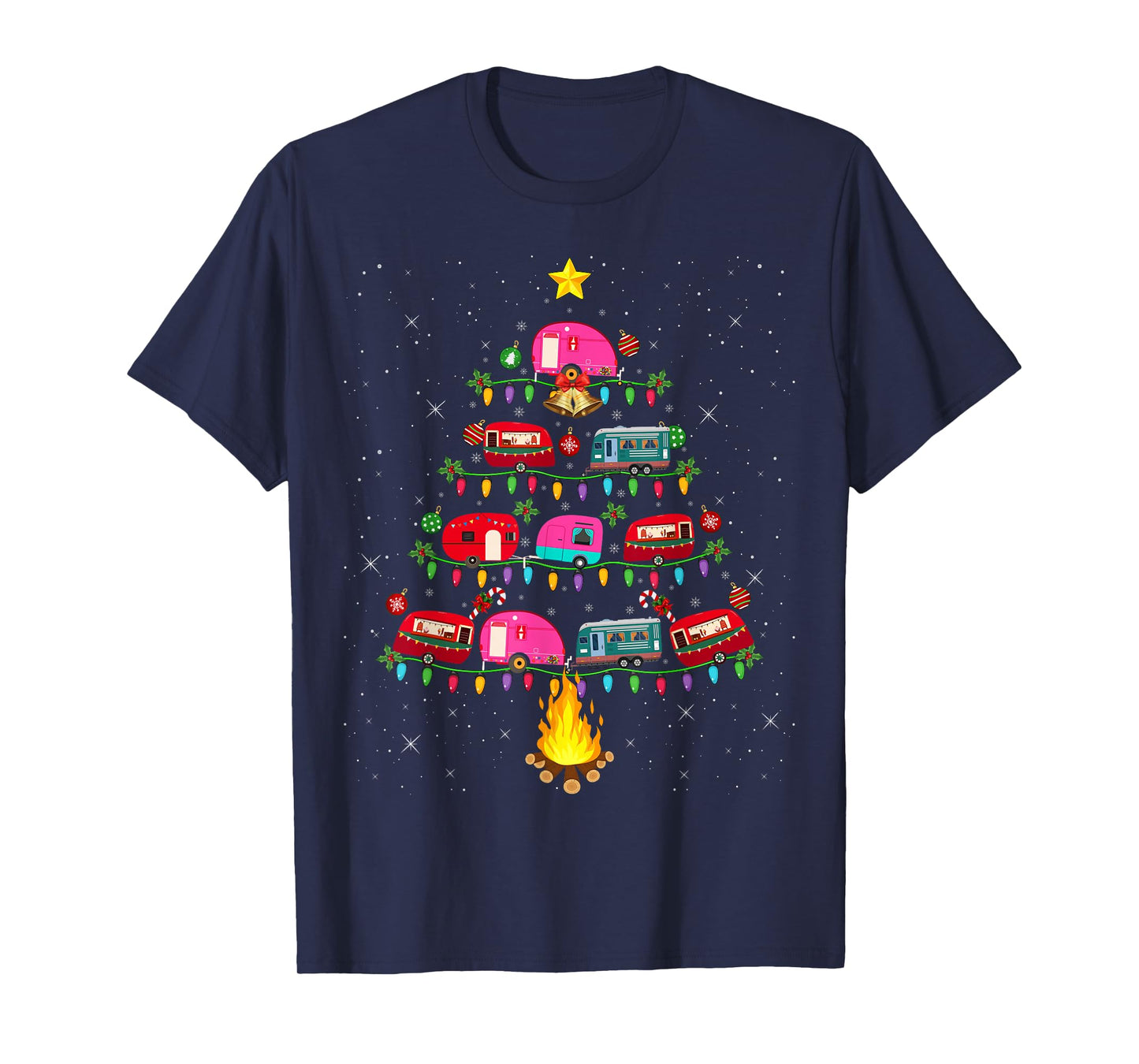 Camping Vehicle Christmas Tree Lights Outdoors Family Xmas T-Shirt