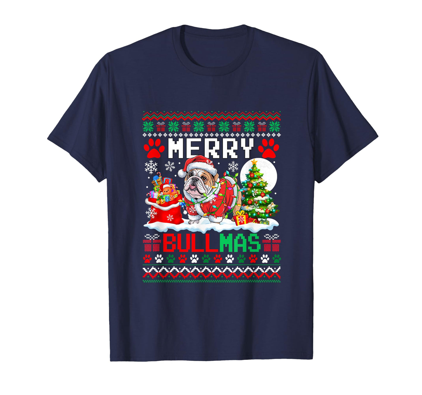 Merry Bullmas Christmas Sweater Santa Bulldog Funny Owner T-Shirt