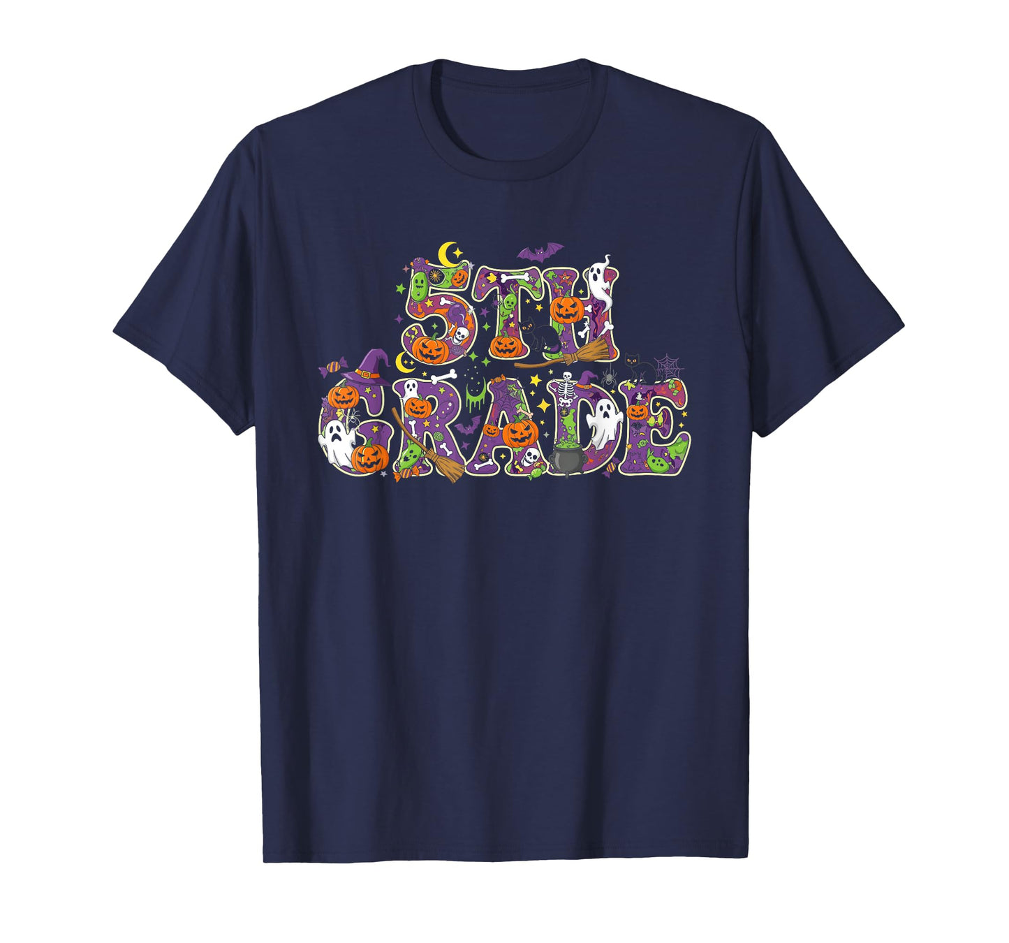 5th Grade Pumpkin Ghost Skeleton Halloween Kids Mens Womens T-Shirt