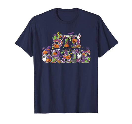 5th Grade Pumpkin Ghost Skeleton Halloween Kids Mens Womens T-Shirt