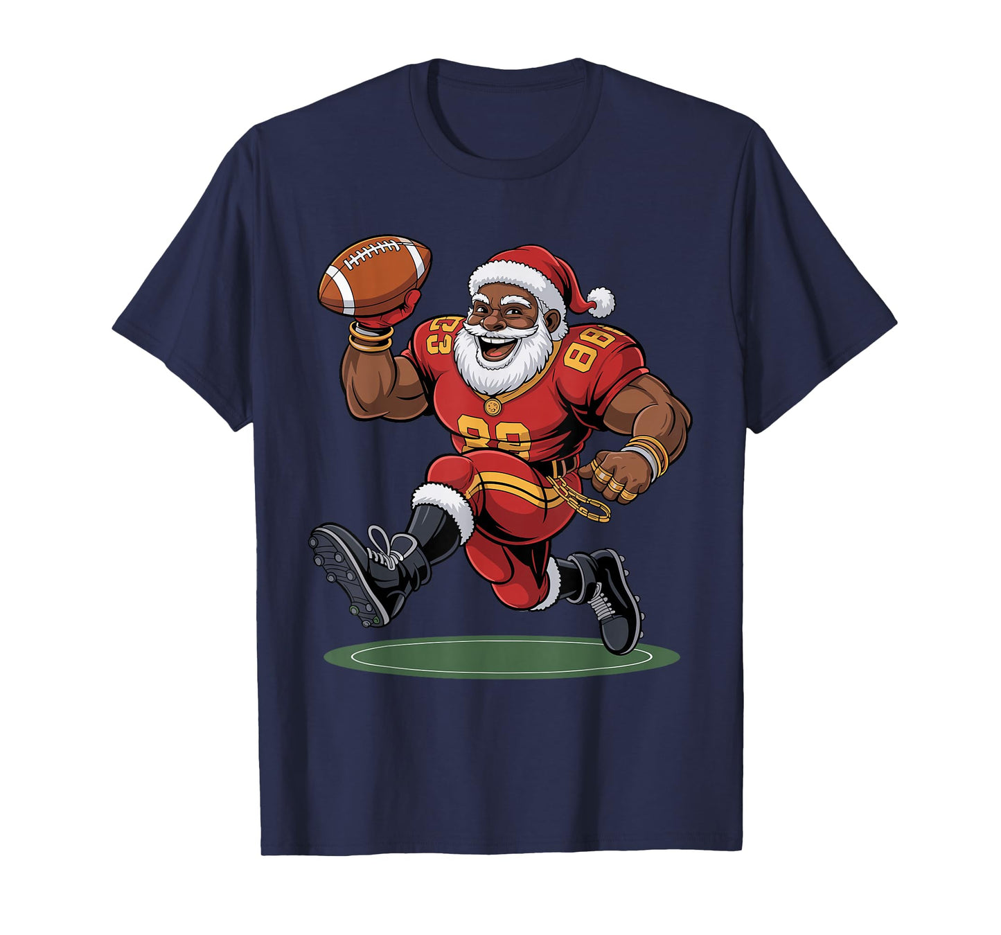 Afro Santa Football African American Christmas Funny Holiday T-Shirt