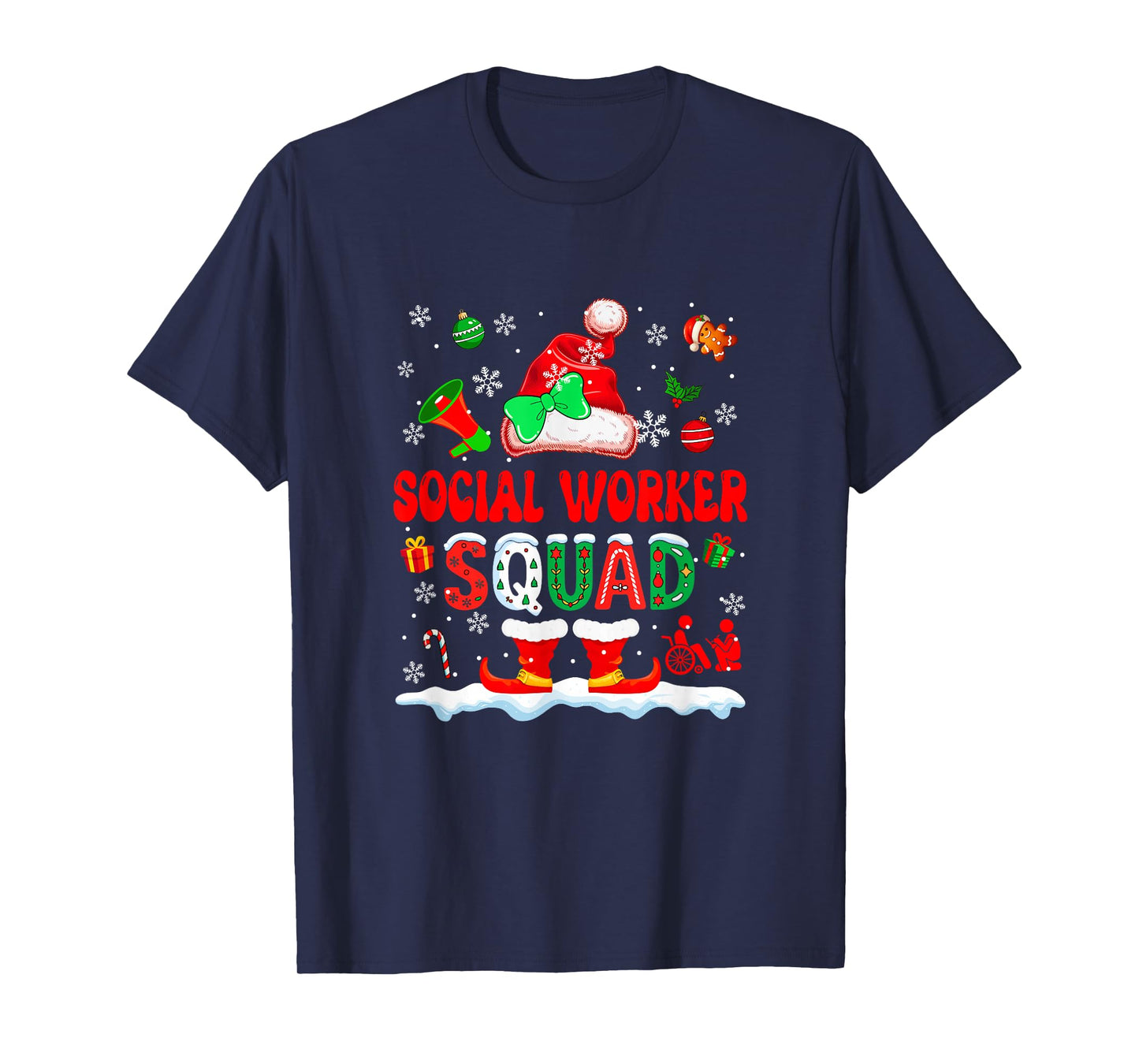 Social Worker Squad Women Job Christmas Santa Bow Tie T-Shirt