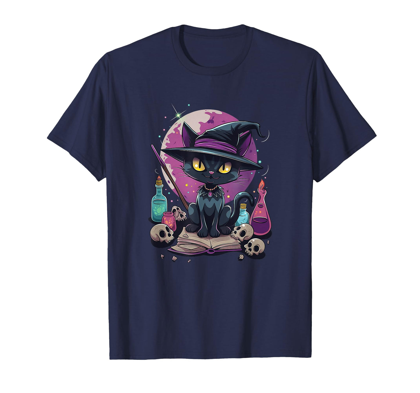 Spooky Salem Black Cat Witch & Book T-Shirt