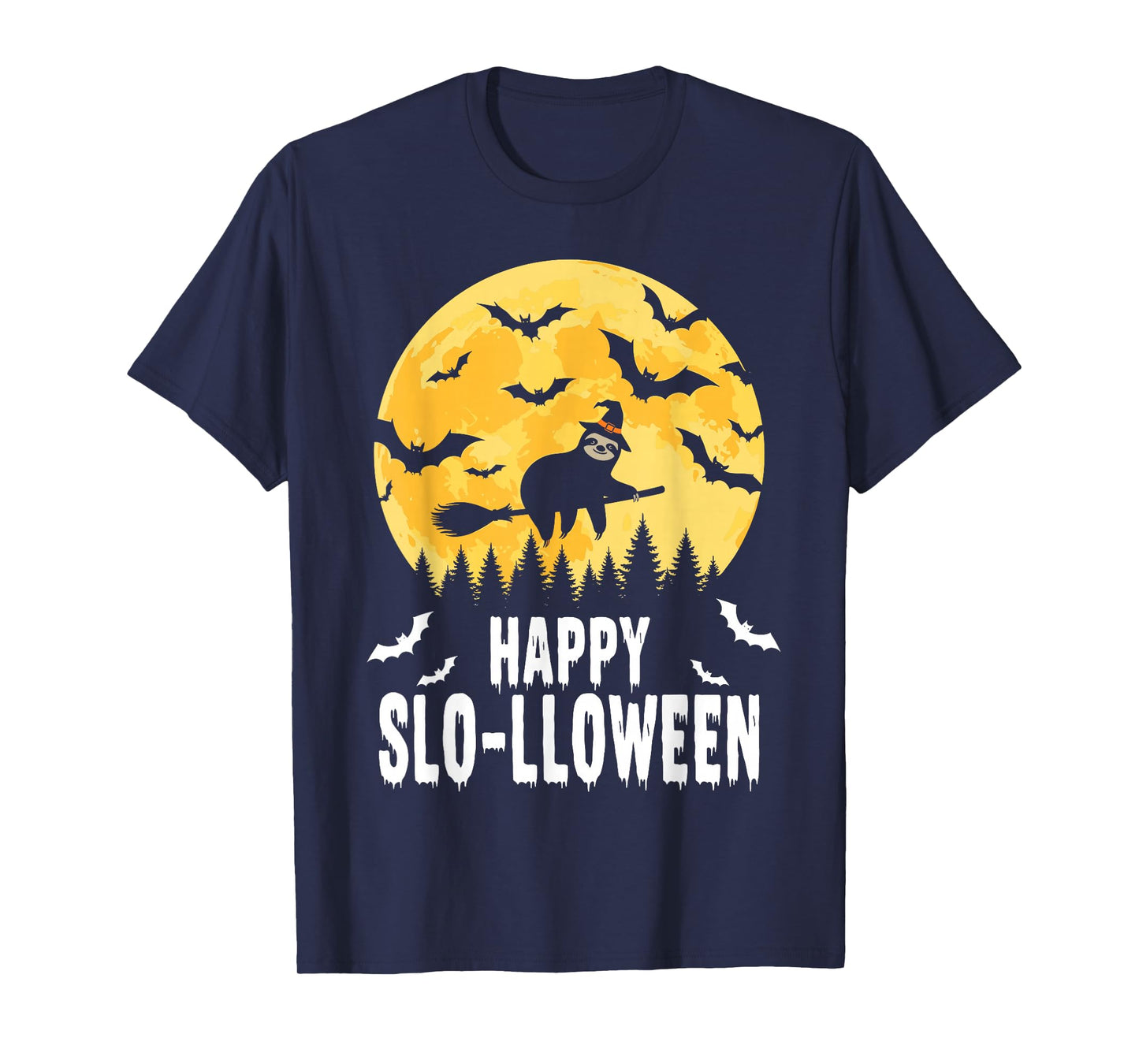 Happy Slo-lloween Funny Halloween Sloth Flying Witch T-Shirt