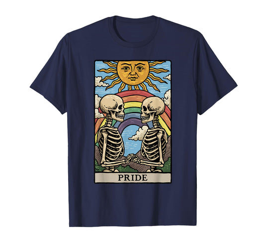 Pride Tarot Card Rainbow Skeletons Gay Pride LGBTQ Gothic T-Shirt