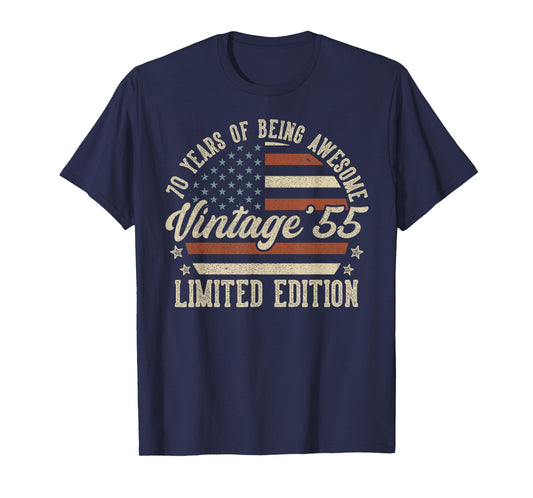 Vintage 1955 70th Birthday Gift 70 Years Old American Flag T-Shirt