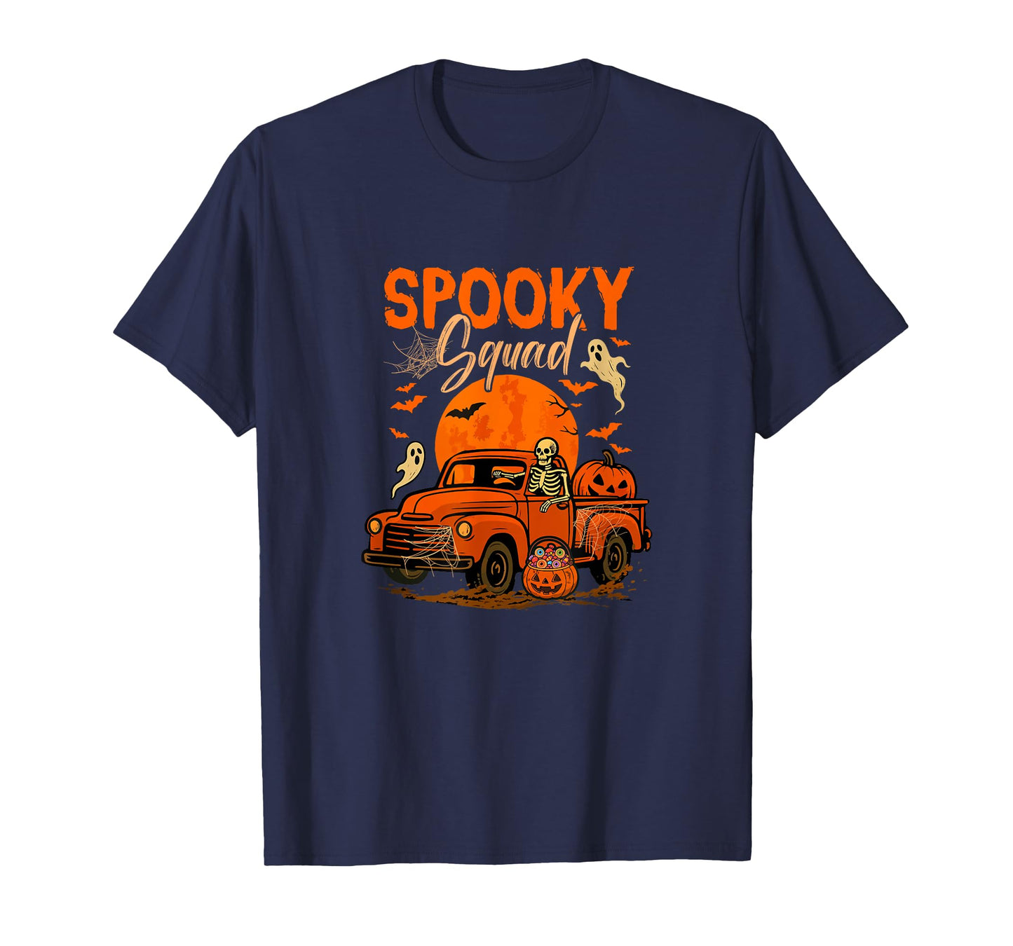 Spooky Halloween Squad Skeleton Driving Pickup Truck Driver T-Shirt