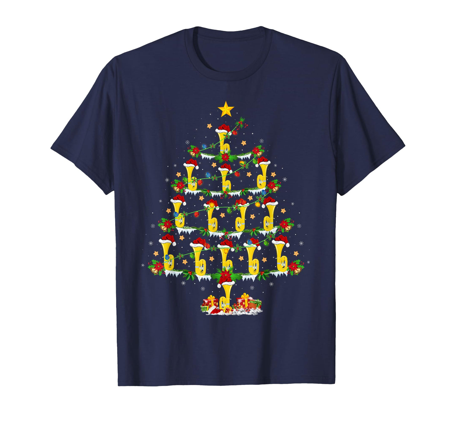 Musical Tuba Christmas Tree Lights Tuba Music Lover Xmas T-Shirt