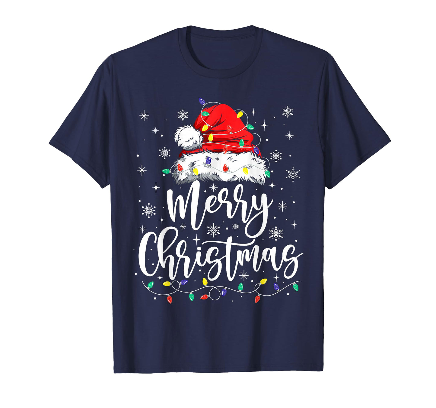 Merry Christmas Xmas Lights Santa Hat Pajamas Holiday Funny T-Shirt