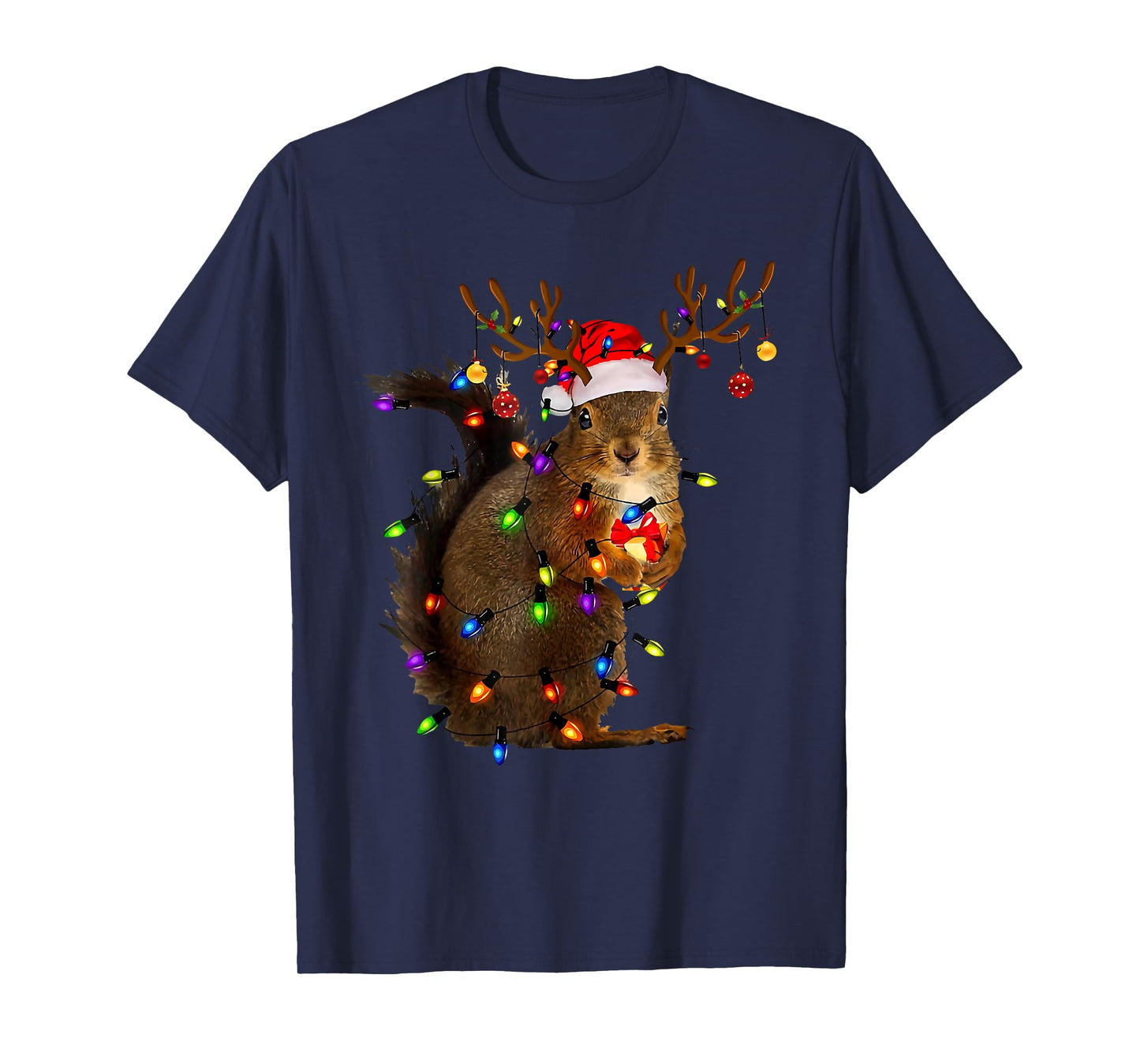 Christmas Squirrel Lights Santa Reindeer Xmas Pajama Holiday T-Shirt