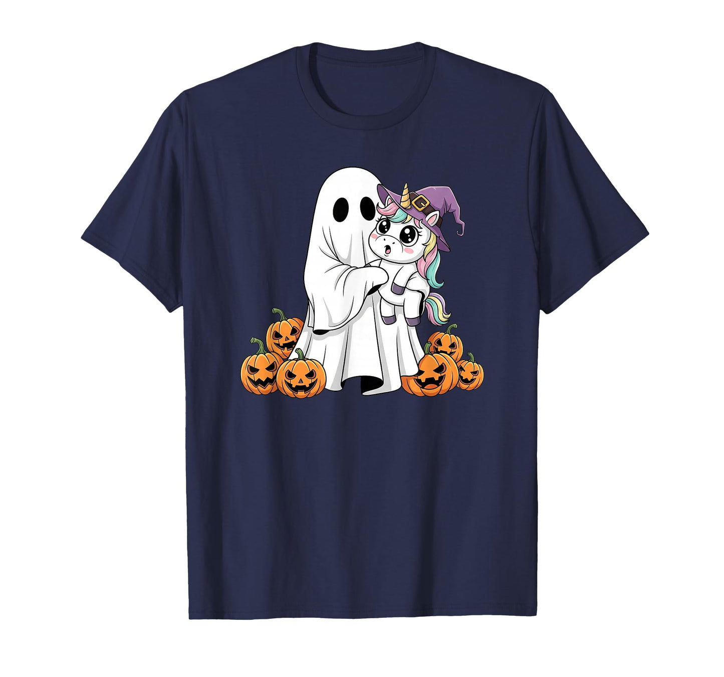 Funny Ghost Unicorn Pumpkin Halloween Kids Mens Womens T-Shirt