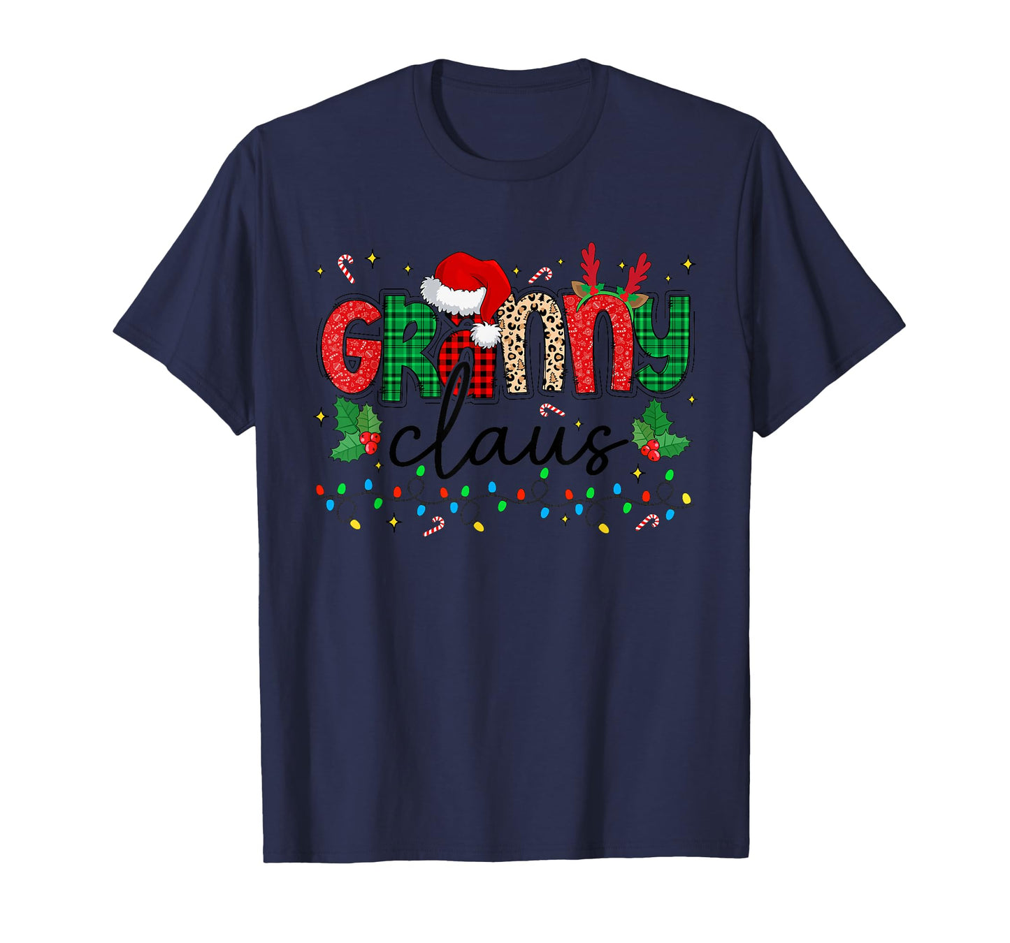 Granny Claus Christmas Santa Hat Reindeer Grandma Grandkids T-Shirt