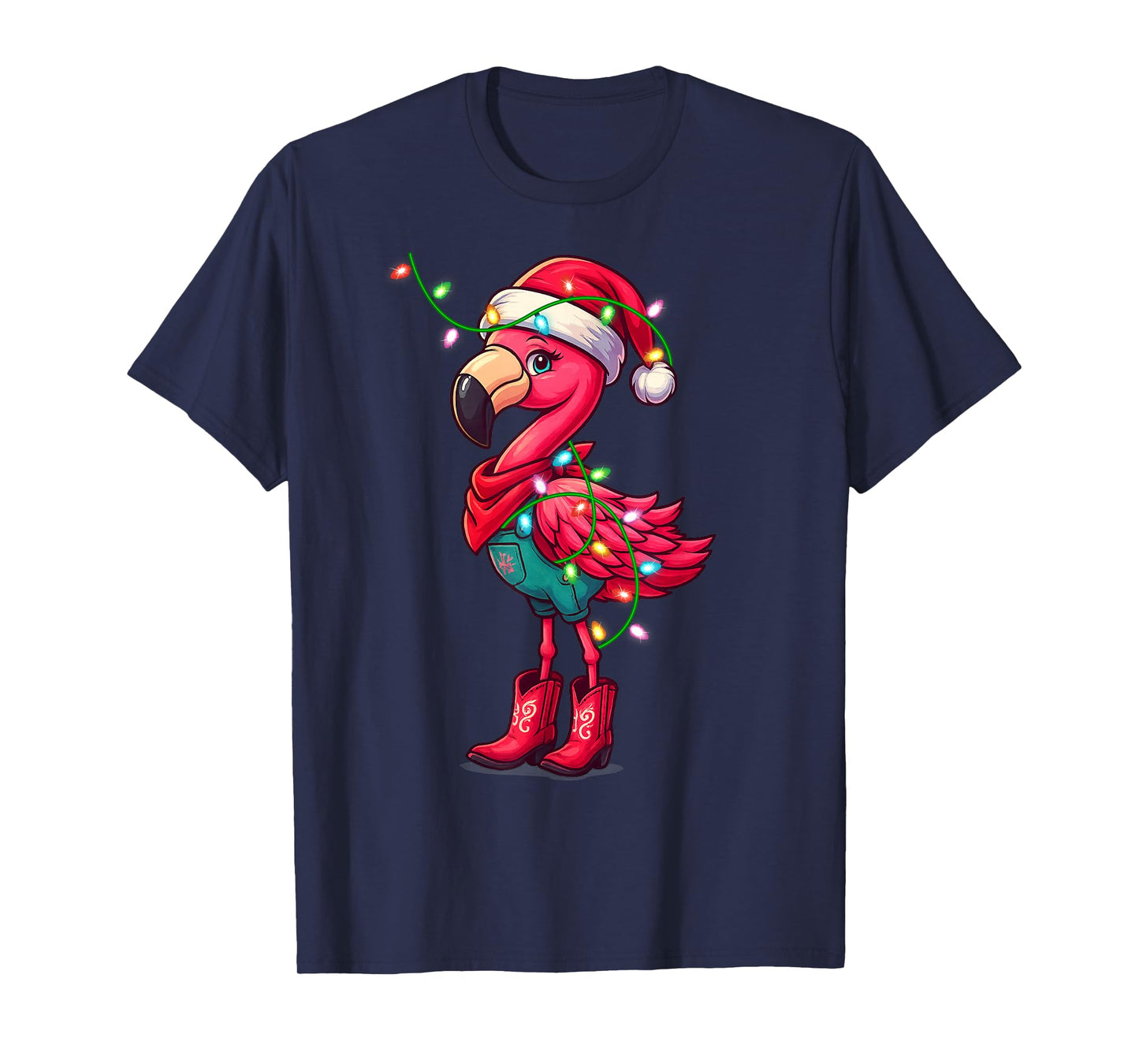 Flamingo Cowgirl Women Girls Christmas Tees Winter Holiday T-Shirt