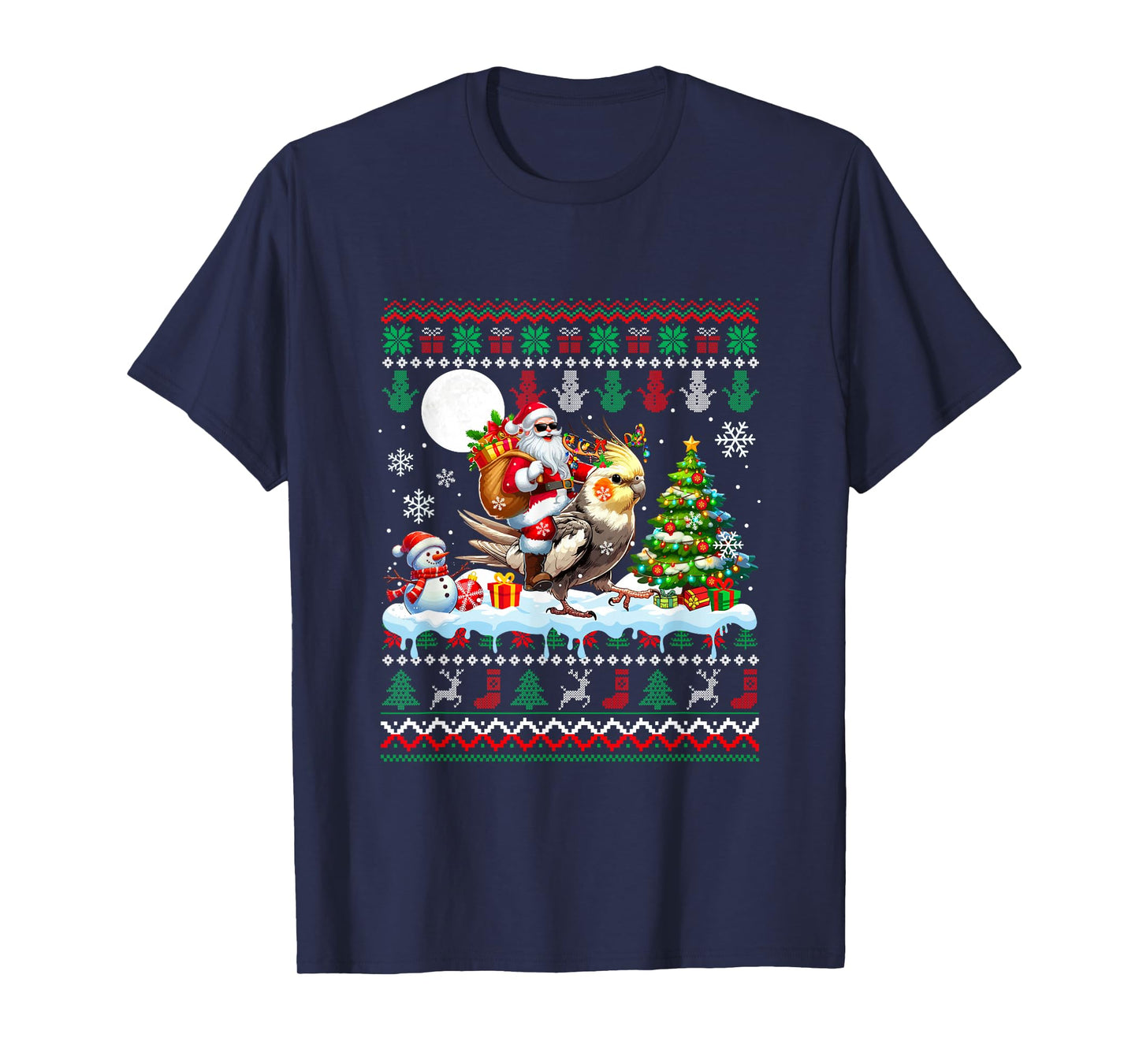 Santa Riding Reindeer Cockatiel Sweater Xmas Tree Snowman T-Shirt