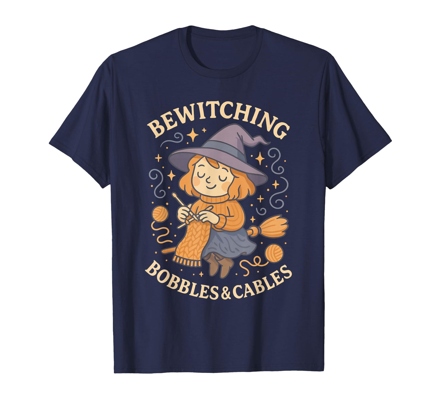 Knitting Witch Bobbles Cables Bewitching Cozy Autumnal Magic T-Shirt