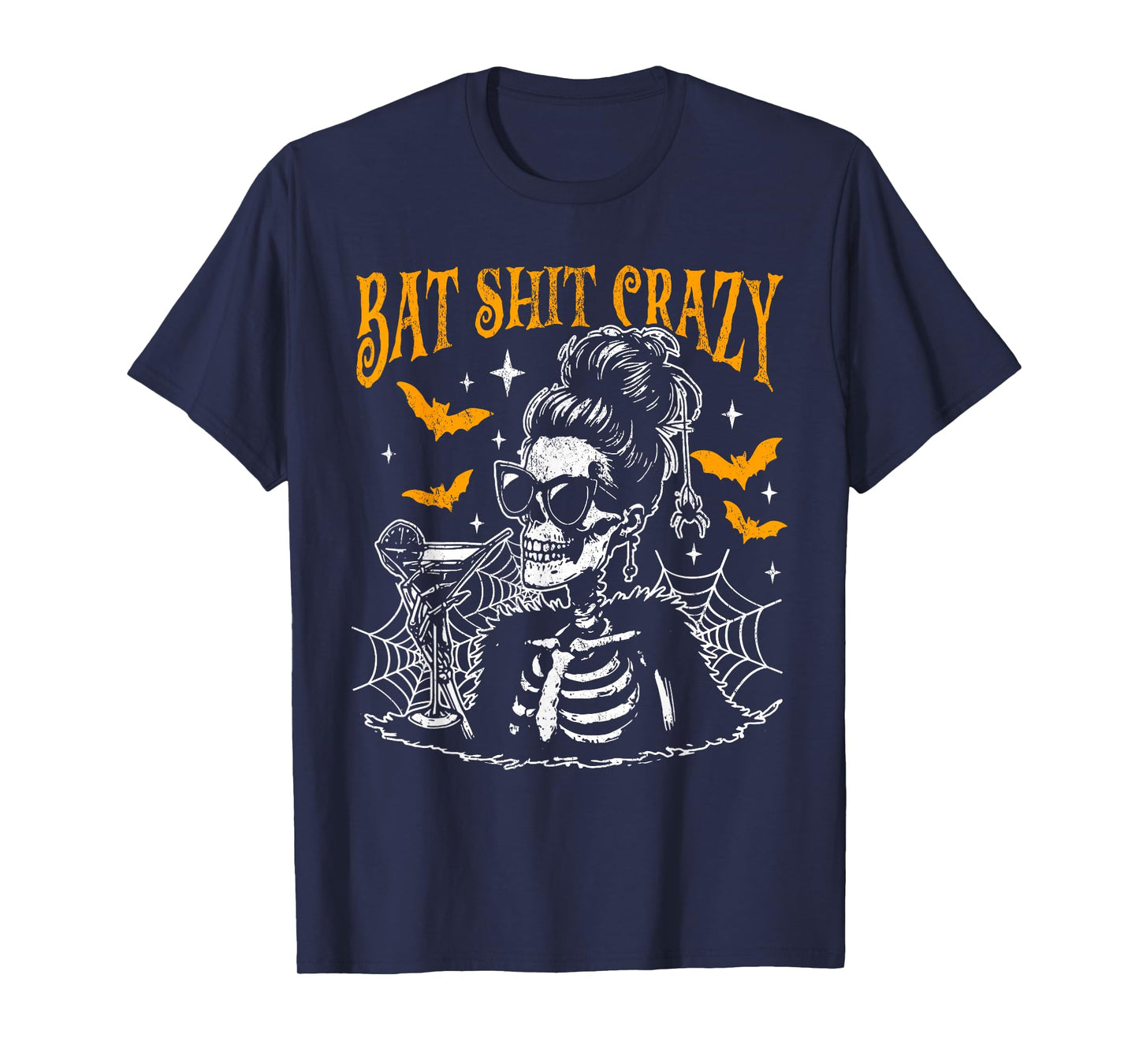 Bat Shit Crazy Halloween Flower Witch Skeleton T-Shirt