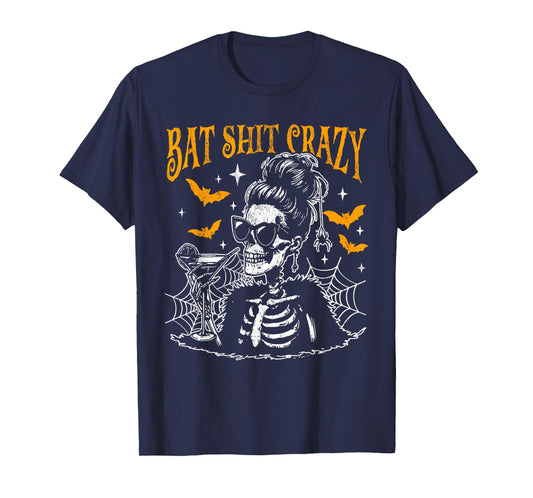 Bat Shit Crazy Halloween Flower Witch Skeleton T-Shirt