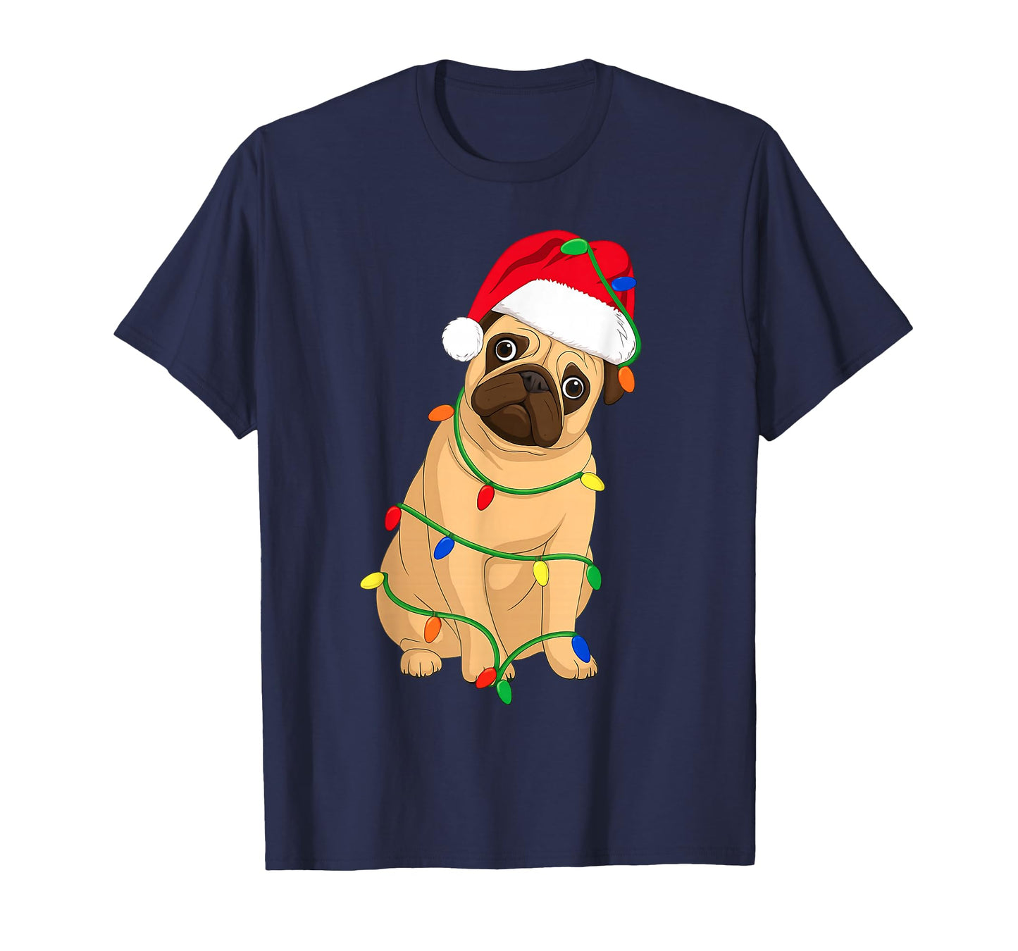 Pug Christmas Tree Lights Holiday Dog Lover T-Shirt