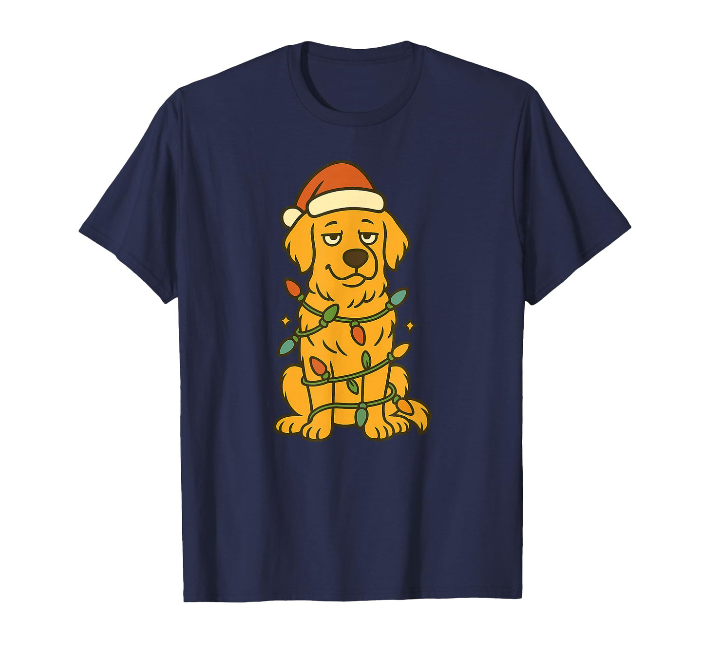 Cute Christmas Golden Retriever Cartoon Style Lights T-Shirt