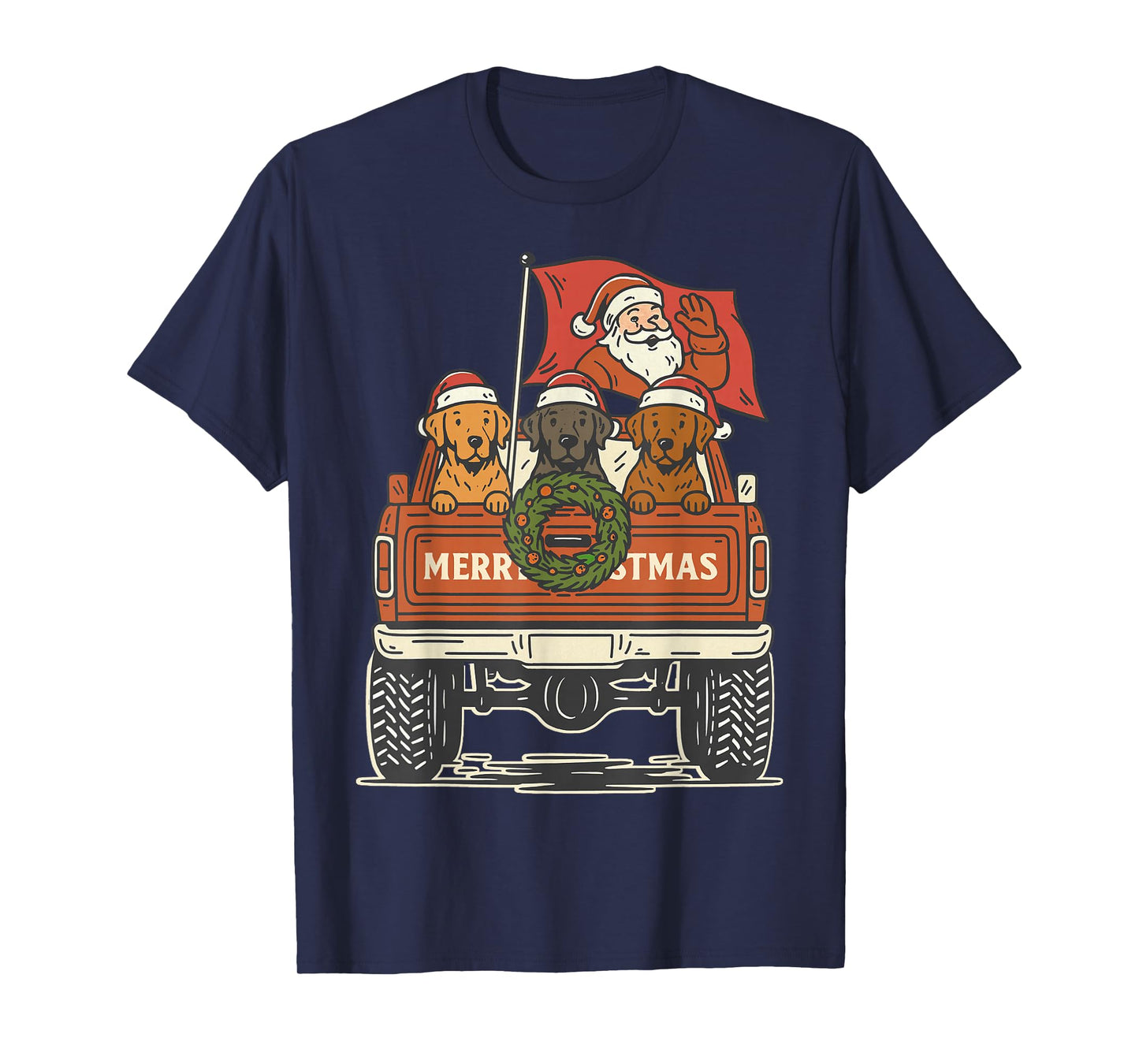 Santa Truck with Dogs Christmas Vintage Retro Xmas Dog Lover T-Shirt